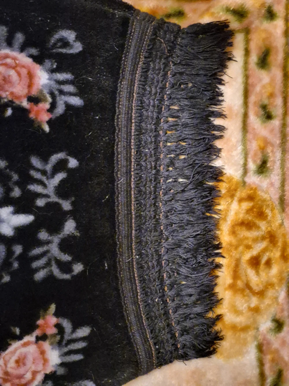 Vintage Velvet Floral Fringed Pillowcases Black Pink Mix Match Pair